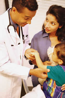 image of doctor, mom and child