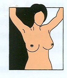 nude woman standing, hands up