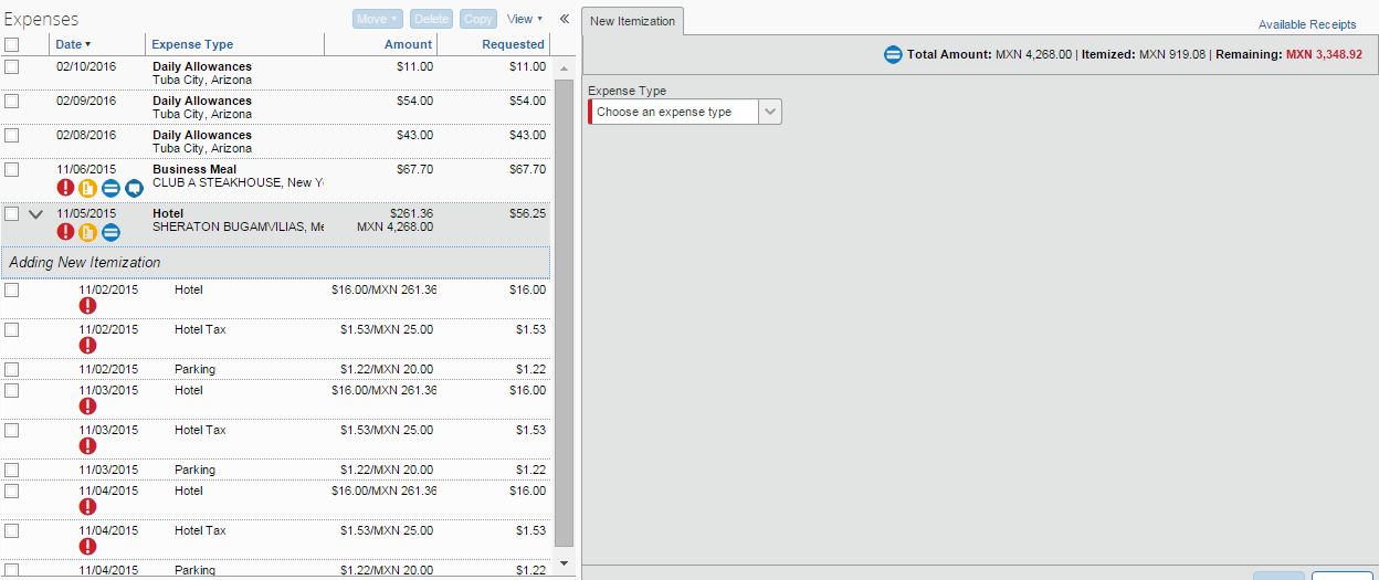 itemize expenses business and finance