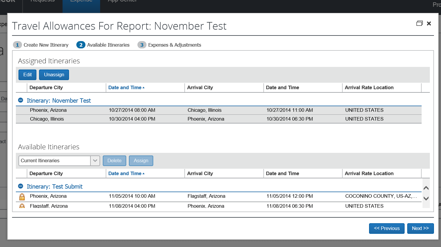 import an itinerary and create daily allowance expenses business