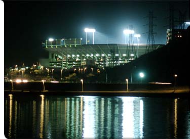 ASU's Sun Devil Stadium from across the new Tempe Town Lake. Victory fireworks over the lake are an amazing sight!