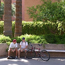 Students relaxing near the Social Sciences Building
