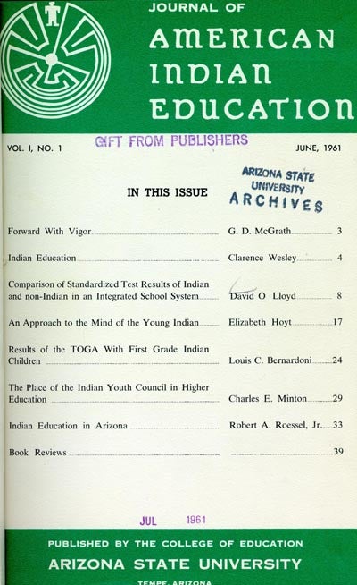 Journal of American Indian Education first issue, June 1961