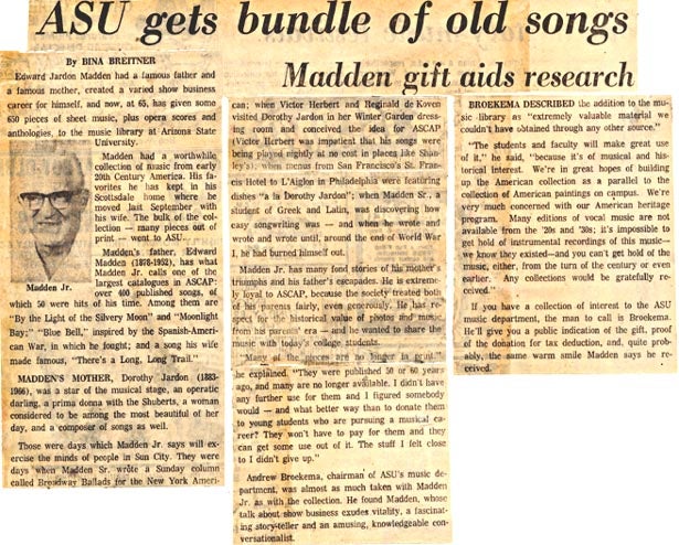Arizona Republic article about 
Music Library, 1970