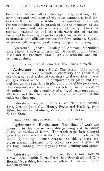 Normal School Agriculture Curriculum, 1915