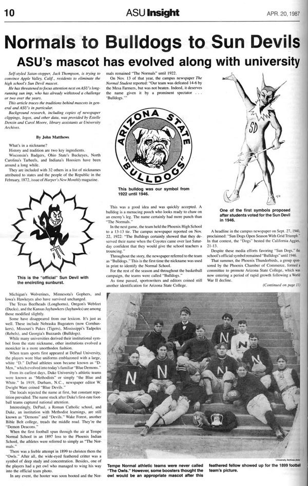 From Normals to ASU Sun Devils, page 10, 1987