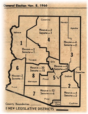 Image Illustrating 8 New Legislative Districts in 1966