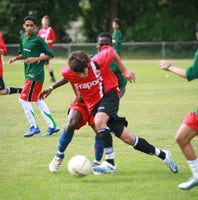 playing soccer