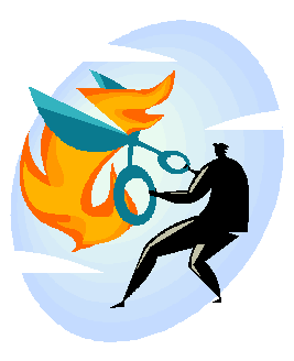 [image of a man cutting fire with scissors]