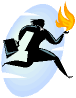 [cartoon of a man running with fire]