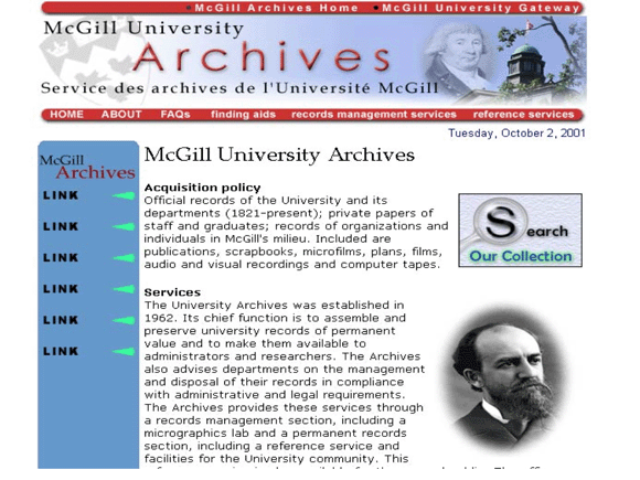 [image of McGill University Archives Webpage]