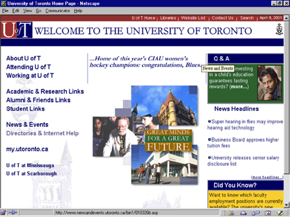 [screenshot of University of Toronto Website]