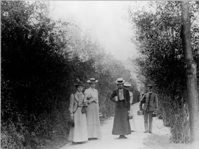 Students waiting for the trolley, ca. 1890s