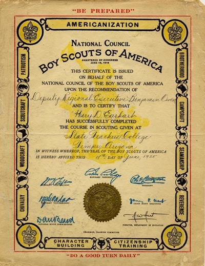 Boy Scouts of America Certificate, 1925