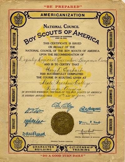 Boy Scouts of America Certificate, 1925