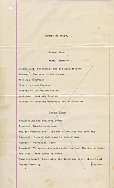 Course of Study By Robert Lindley Long, 1888-1890