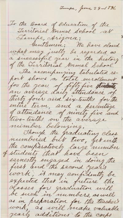 Arizona Territorial Normal School report, 1891, page 1