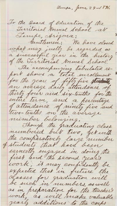 Arizona Territorial Normal School report, 1891, page 1