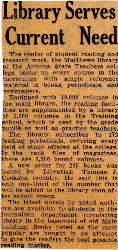 Arizona Republic Article about Matthews Library, 8/22/35