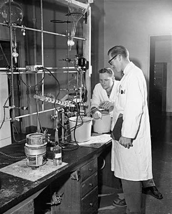Dr. Roland K. Robins in the Cancer Research Laboratory, 1957
