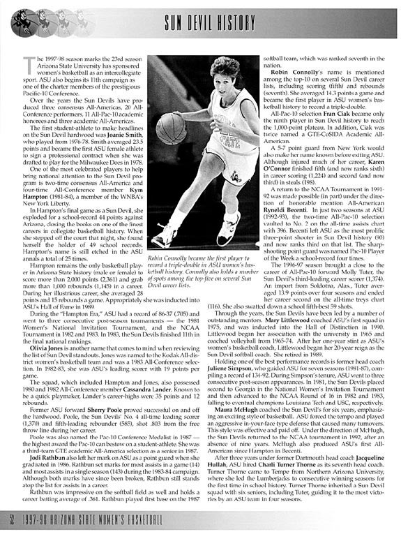  Basketball Recent History, ASU Women's Basketball Media Guide, 1997-98