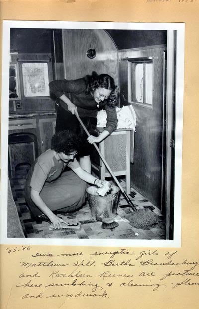 Two women from Matthews Hall help prepare 'Victory Village' for the veterans, 1945-46