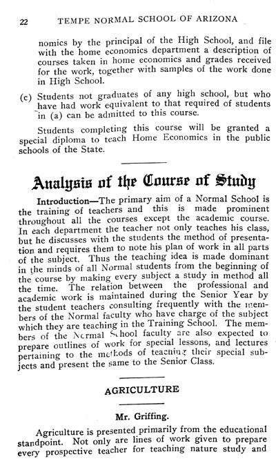 Normal School Agriculture Curriculum, 1915