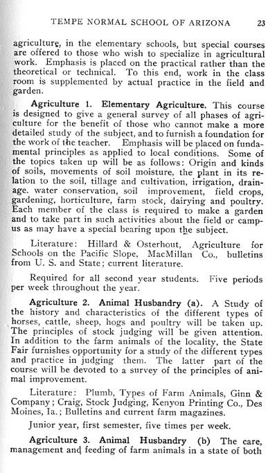 Normal School Agriculture Curriculum, 1915