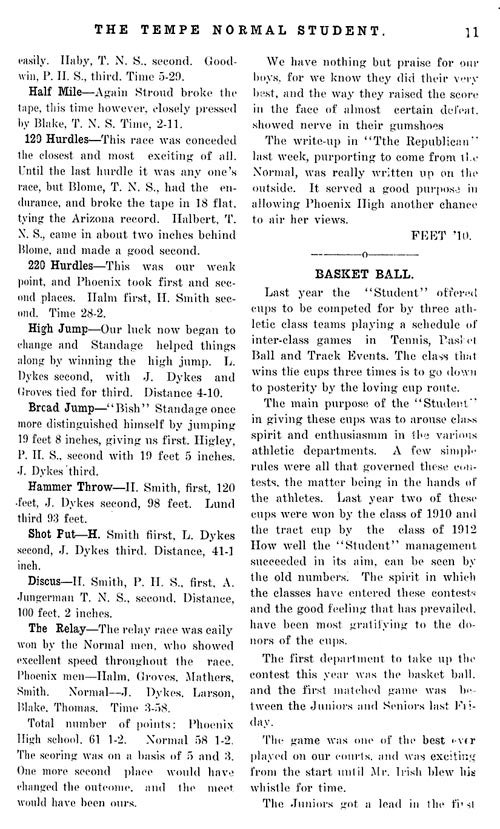 The Tempe Normal Student, Article on track meet, November 6, 1908, page 11