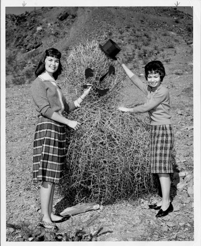 Students with Tumbleweed Snowman, ca. 1950s