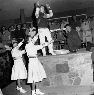 Installation of the 'Victory Bell' at Memorial Union opening reception, ca. 1956