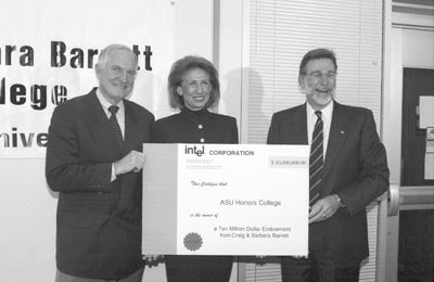 Press conference announcing gift from
Craig and Barbara Barrett to the Honors College, 2000