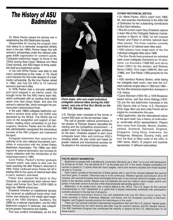 Badminton Recent History, 1992-93