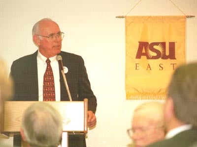 Chuck Backus, Provost of ASU East, delivering State of the Campus Address, 1999