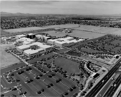 ASU West aerial overlaid by artist rendering, 1990s