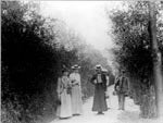 Students waiting for the trolley, ca. 1890s