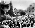 Teddy Roosevelt speaking from the steps of Old Main, 1911