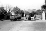 Soldiers marching south on College Avenue, 1940s