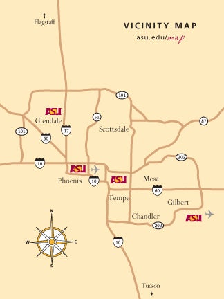[Vicinity map of ASU campuses]