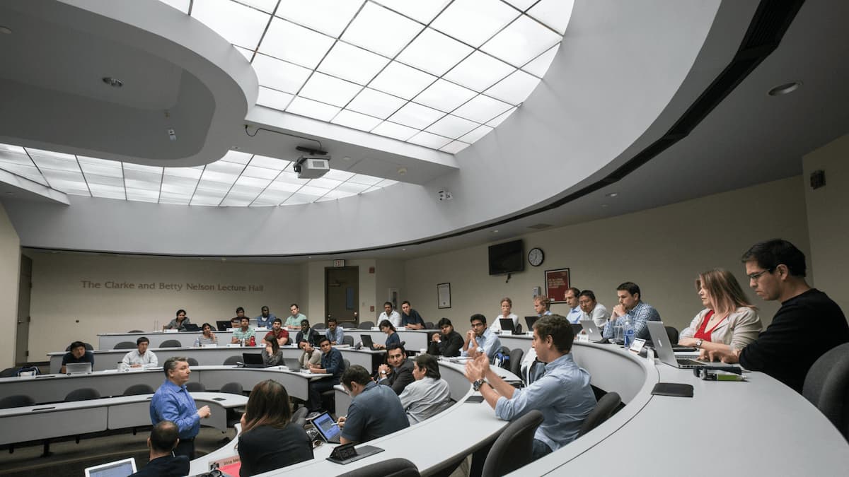 Lecture hall with professor and students