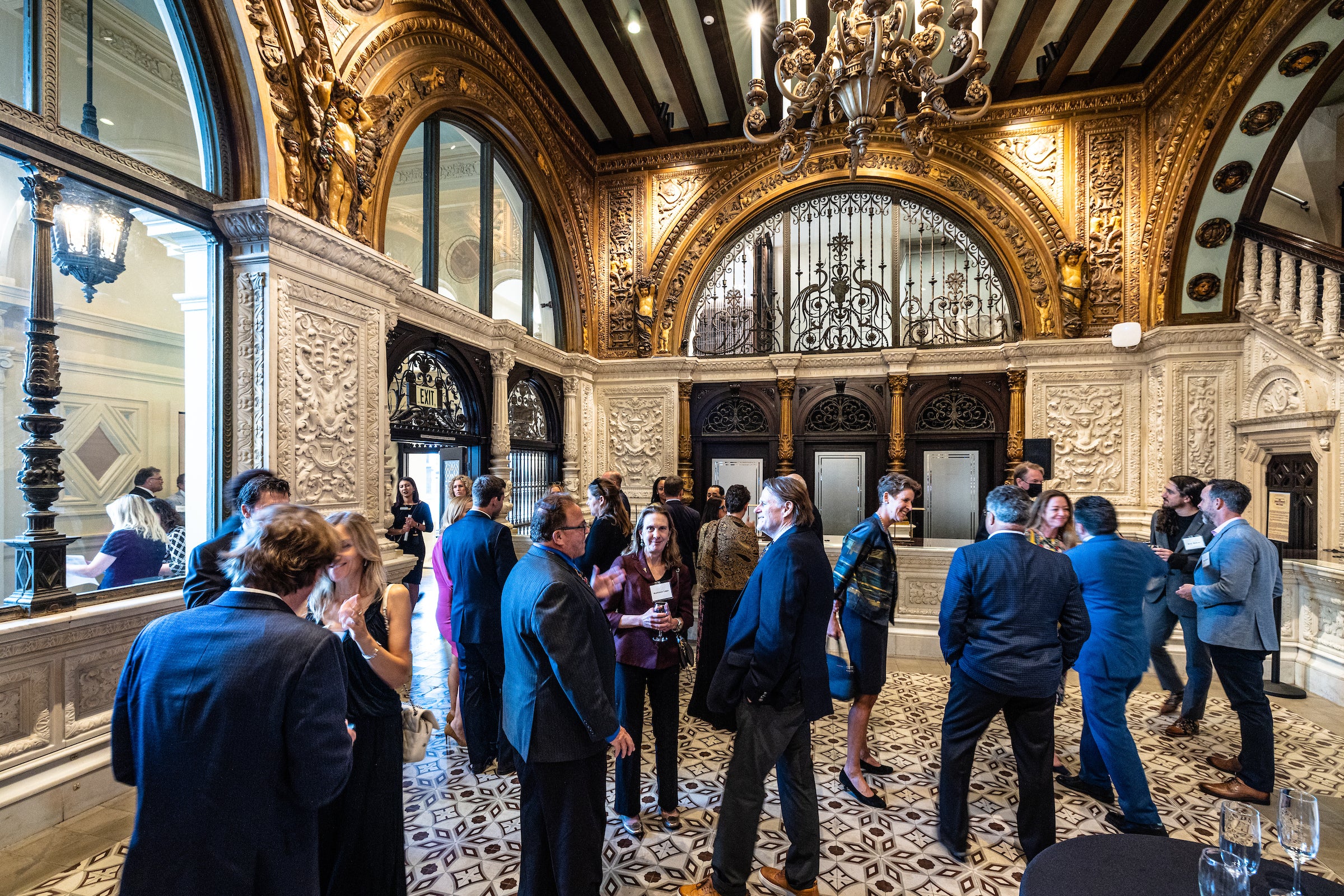 People standing in lobby of historic building in LA