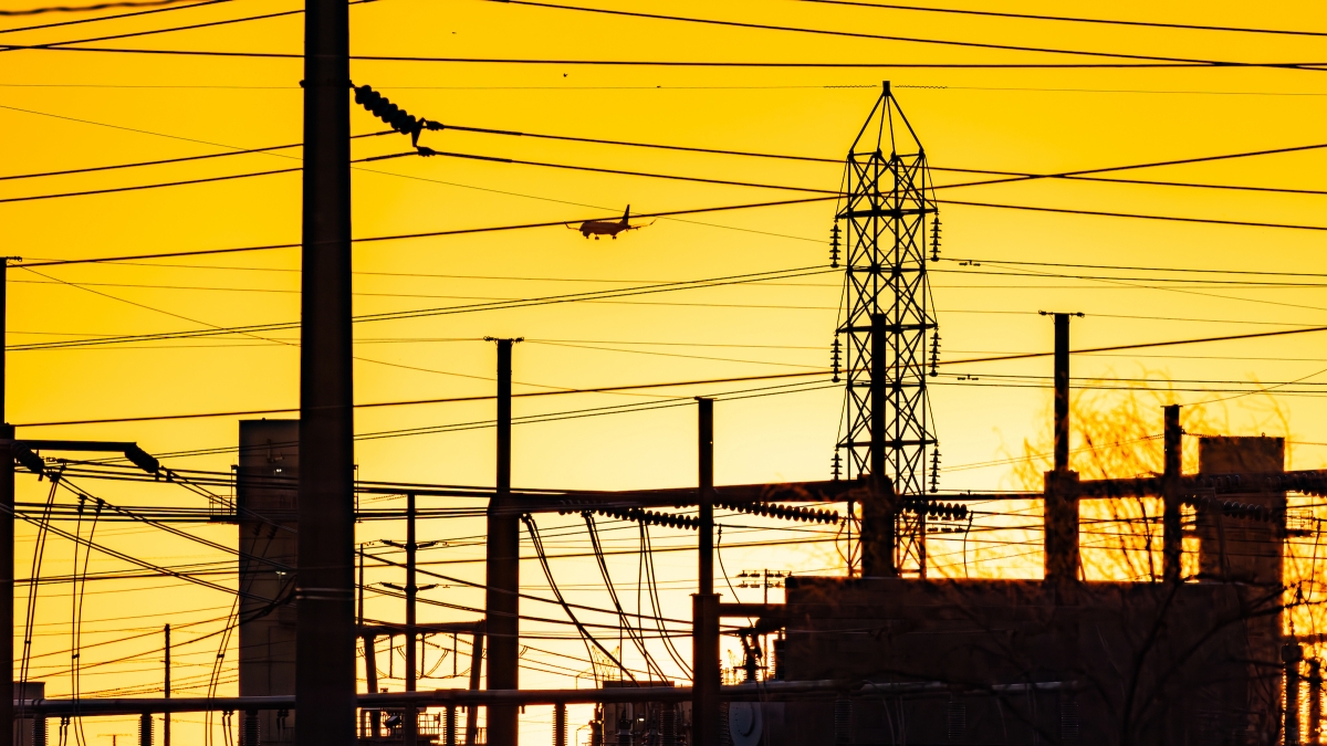 Silhouettes of power lines.