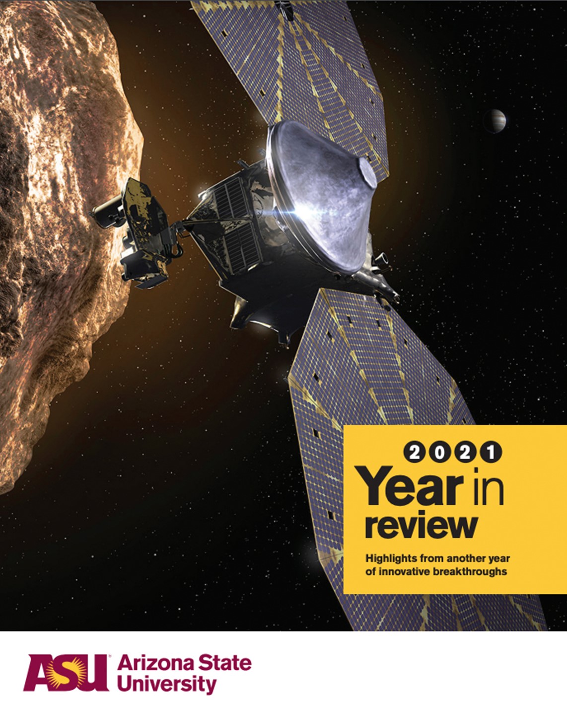 2021 Year in review cover with a space machine on the cover